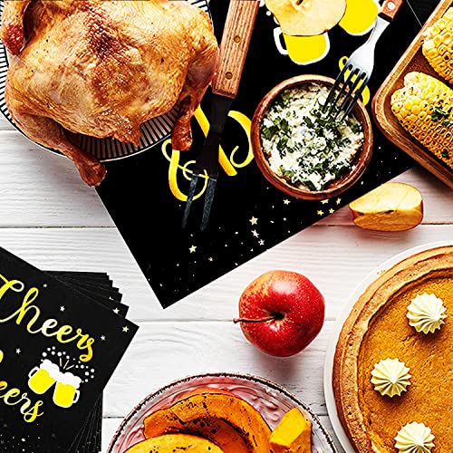 40 Pcs Cheers & Beers Napkins Cheers Beer Party Supplies Disposable Cocktail Napkins Black And Gold Foil Paper Napkins For 30Th 40Th 50Th 60Th 70Th 80Th 90Th Birthday Wedding Anniversary Decoration #TOP4
