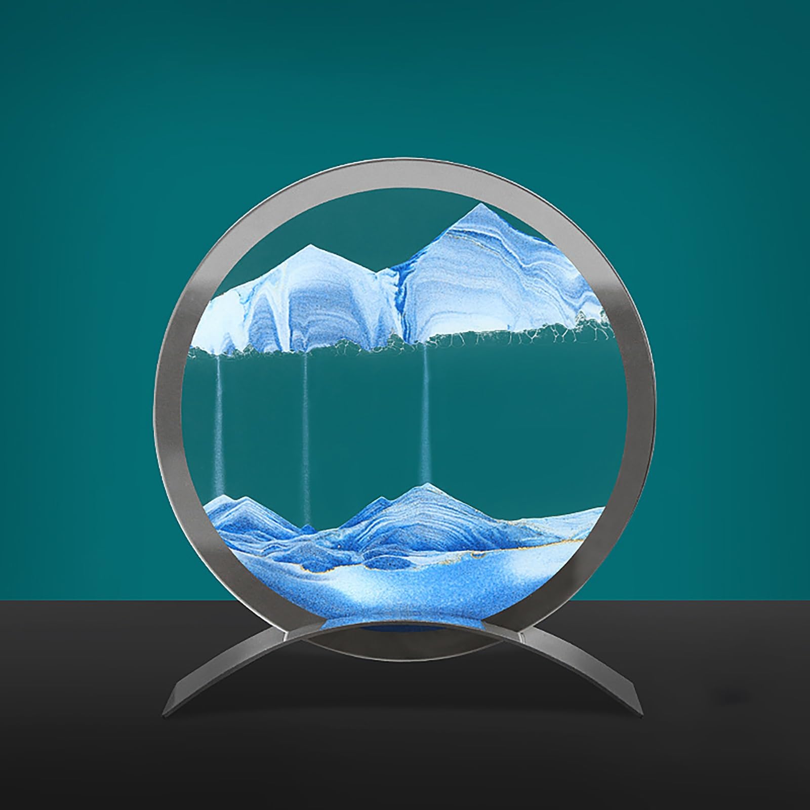 Talcus B Round Glass Frame Sandscapes- Moving Sand Art Picture Decor 3D Deep Sea Sandscape, Round Glass Frame Display Flowing Sand Relaxing Toy For Desktop Home Office Work Decoration ( Color : Size : 19*1