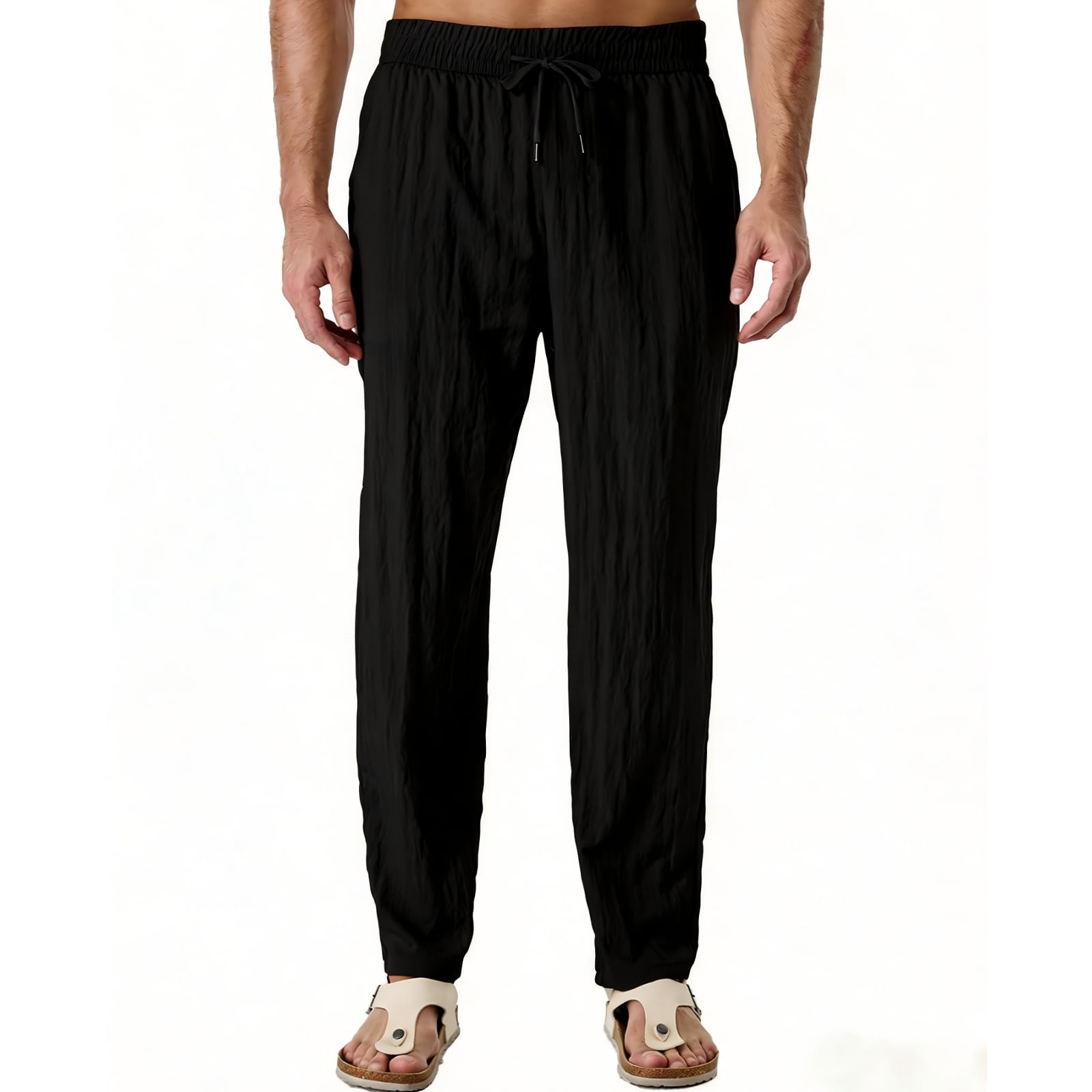 SEAYIJIA Hosen Herren Lang Leichte Sommerhose Loose Fit Freizeithose mit Taschen für Urlaub Strand Hose mit Kordelzug