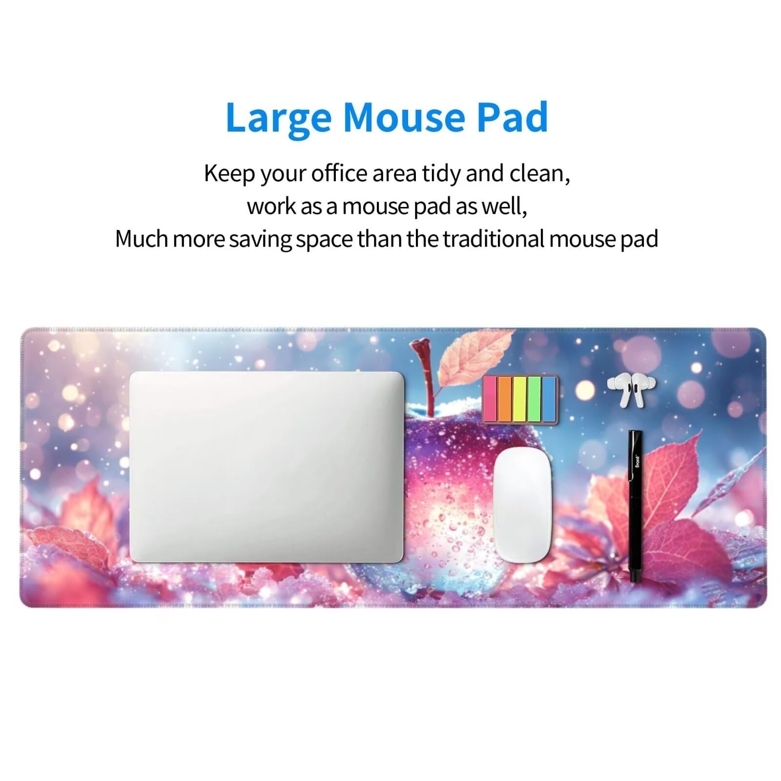 Tappetino Mouse, Tappetino Mouse Gaming Grande XXL 1500x800x3mm Tappetino Scrivania Mouse Pad, Base in Gomma Antiscivolo, Bordi Cuciti,Lavabile, Mousepad per Ufficio e Gaming (mela) R-554