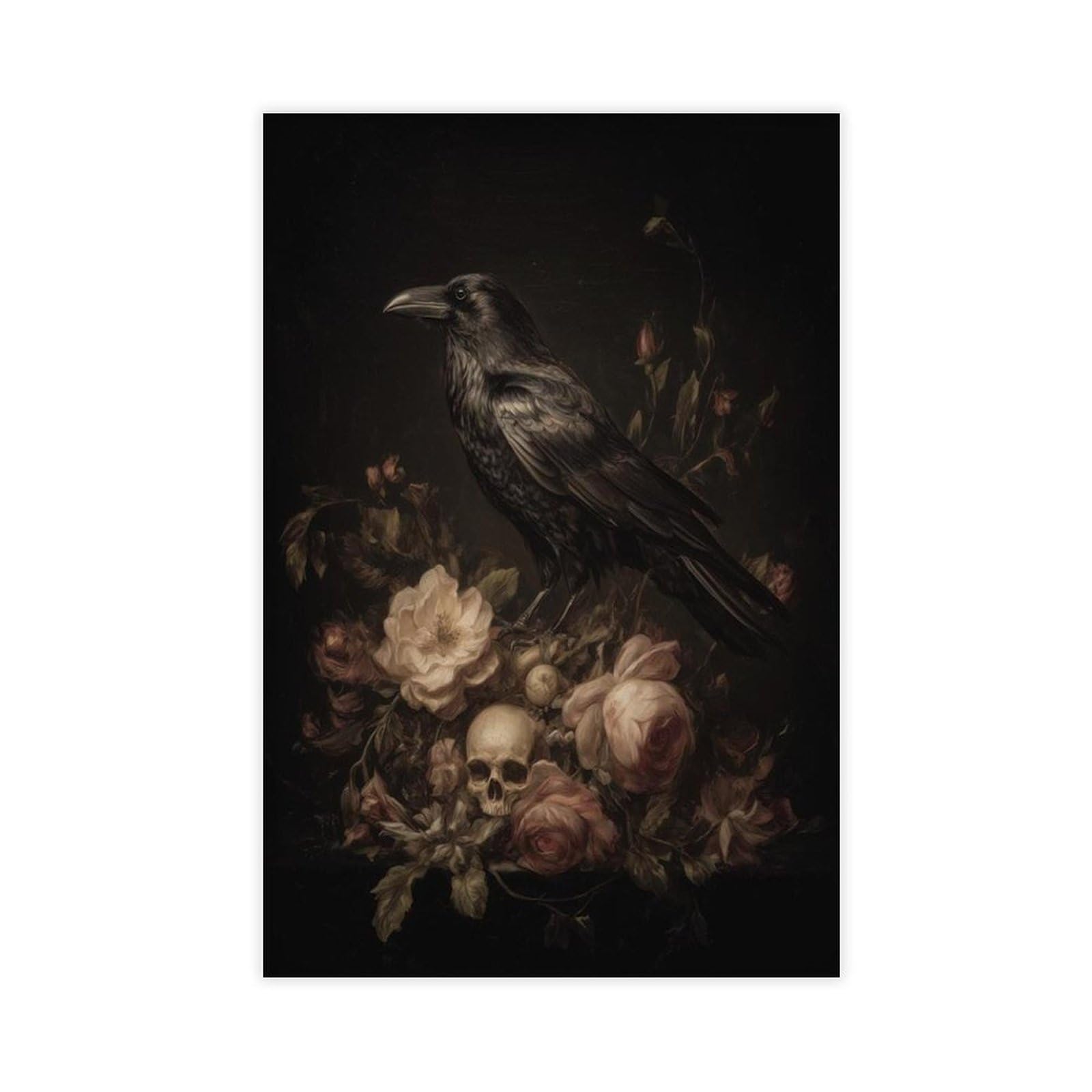 HOHHMY Gothic Raven Skull Poster Canvas Poster for Dorm Room Decor Gift
