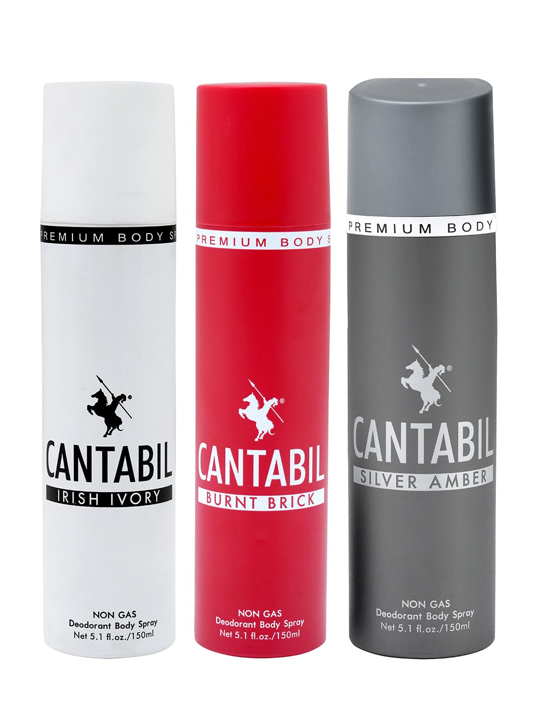Cantabil Irish Ivory, Burnt Brick, Silver Amber Unisex No Gas Deodorant Body Spray | Combo Of 3 X 150ml With Lemon, Citrus, Mint | Perfume Deo For Man & Woman