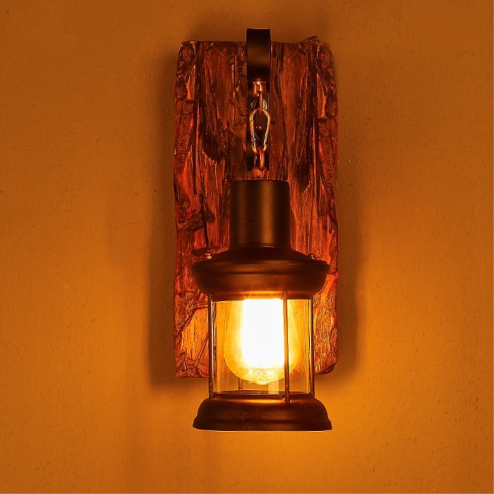 LOFT abbigliamento vintage in legno massiccio American Arts Lanterna bar caffetteria ristorante-camera da letto vetro vintage lampada da parete