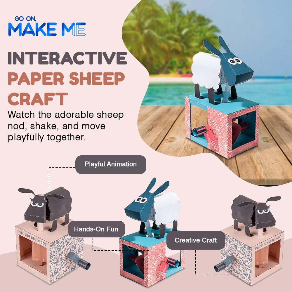 Yes/No Sheep Paper Animation Kit – Rob Ives DIY Papercraft Sheep Model With Head Nodding Motion – STEM Craft Kit – Mechanical Paper Model For Kids & Adults – Fun Creative Gift