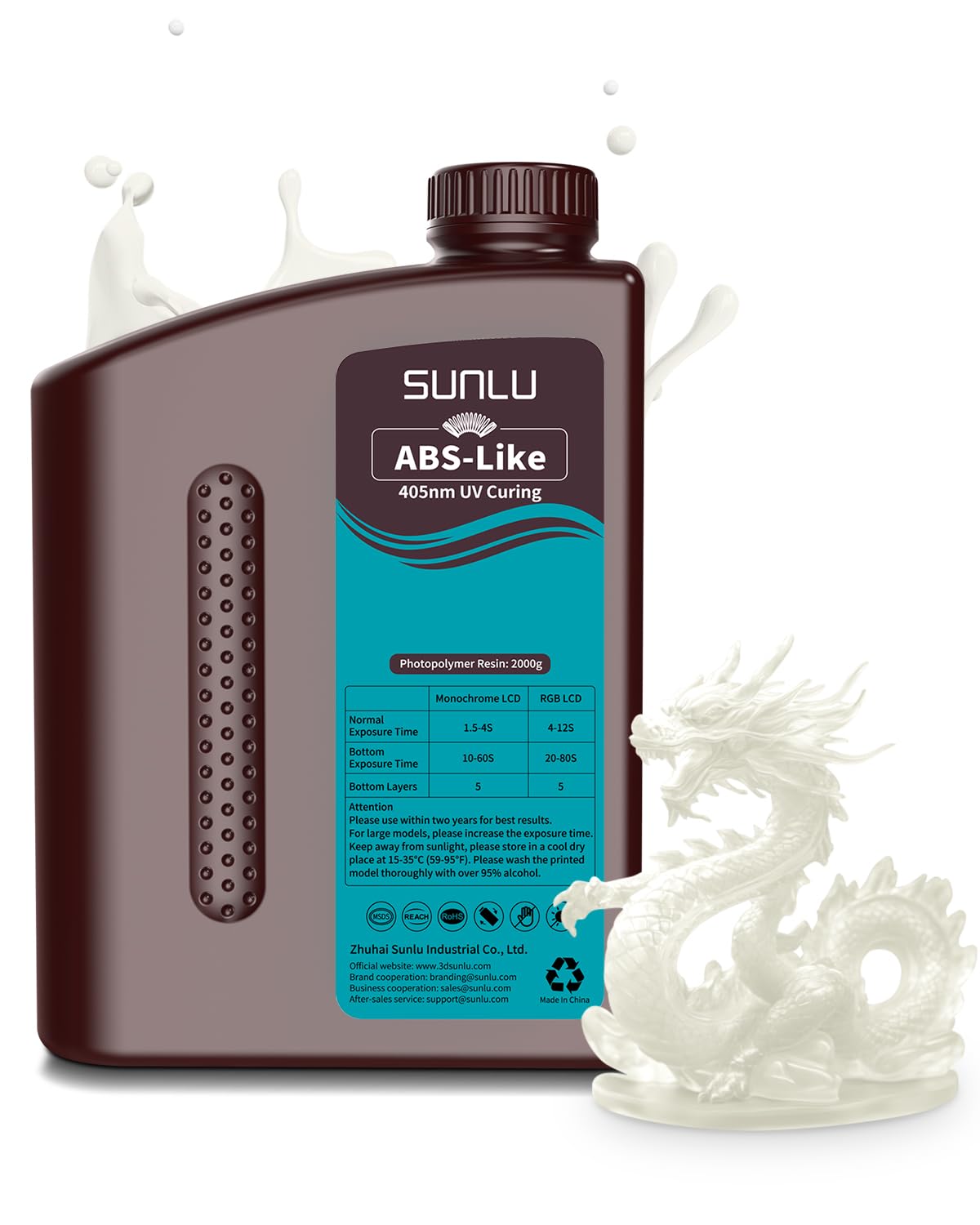 SUNLU ABS-Like standardowa fotopolimerowa żywica do drukarki 3D, 2 kg, 405 nm, utwardzana promieniowaniem UV, do druku 3D LCD/DLP/SLA, nietłukąca się i wysoka precyzja, przezroczysta 2000 g