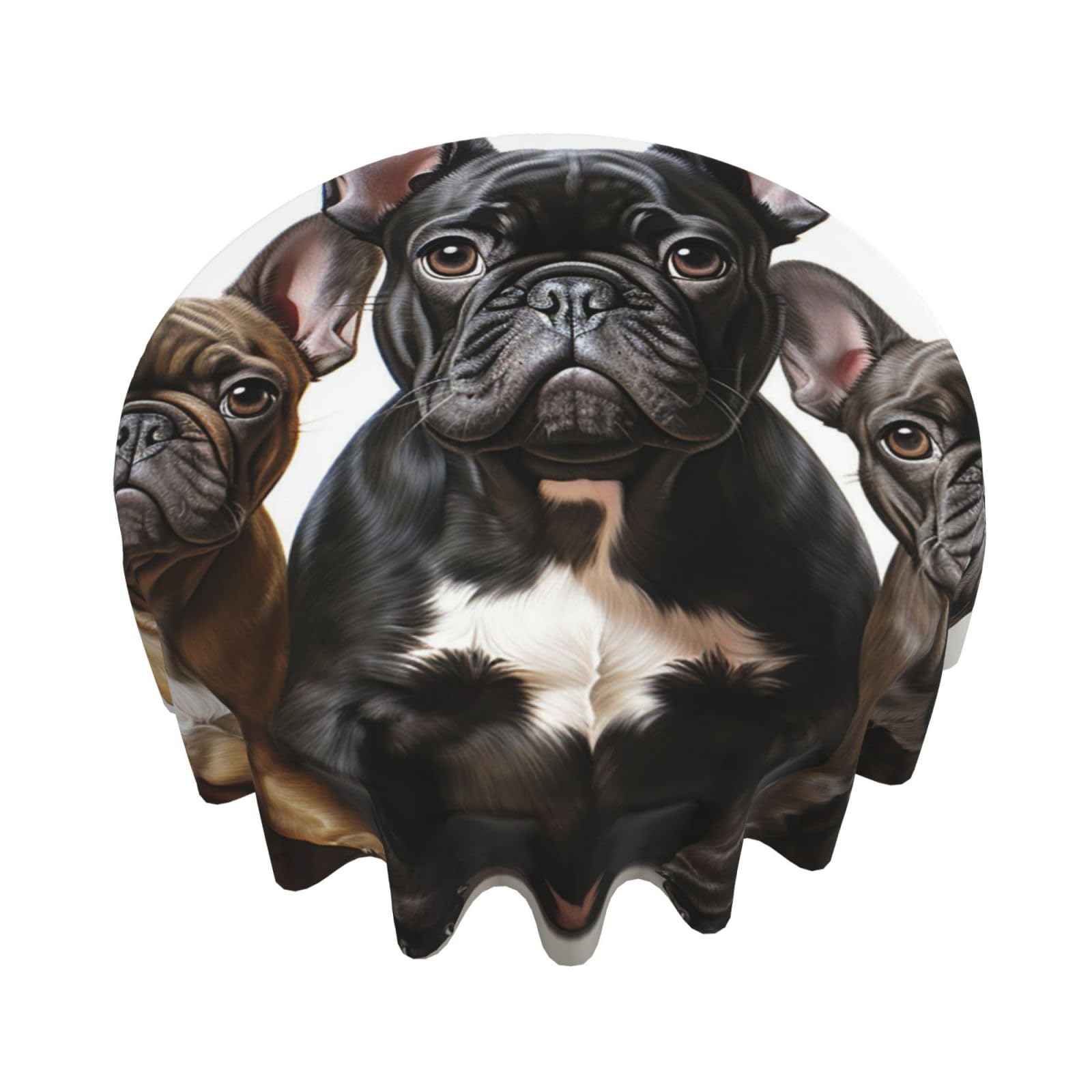 MXZERFKGLA Round Tablecloth 152cm Waterproof Tablecloth for Dining Tables Kitchen Farmhouse Tablecloths French bulldog puppies Table Cloth Wrinkle Free Table Cover for Dining Buffet Wedding Party
