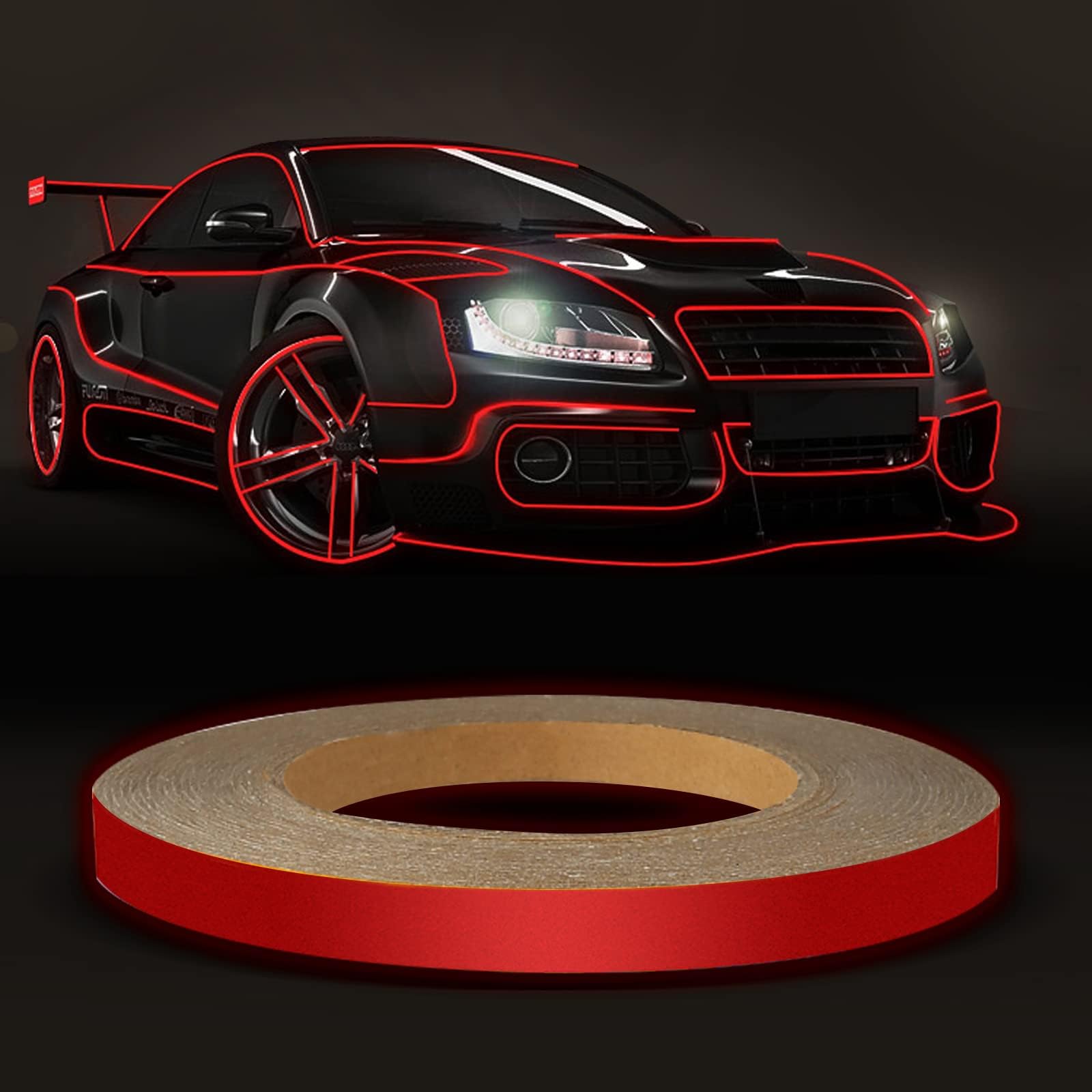 folconroadReflective Striping Tape Wheel Rim Stripe for Car Body Motorcycle Wheel Hub Rim Warning Safety -Red[US Warehouse] Auto Christmas Decorations