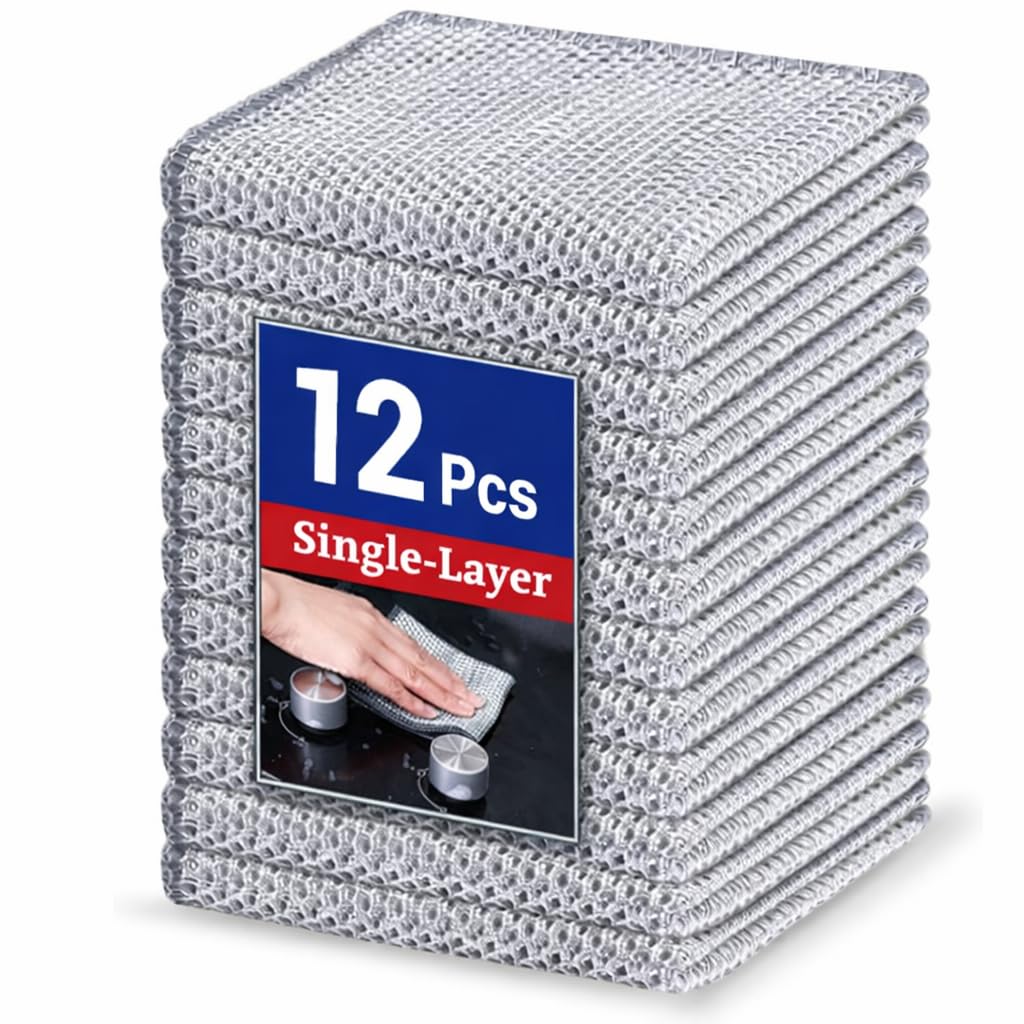 12 trapos de alambre multiusos para lavar platos, paños de limpieza de platos de alambre antiarañazos para húmedo y seco, estropajo de acero reutilizable para cocina, potente trapo de cocina
