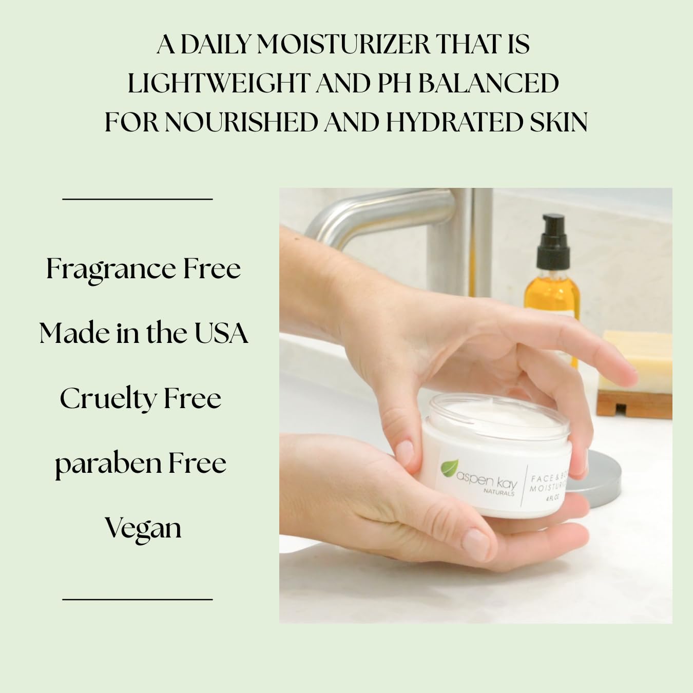 Aspen Kay Naturals Face & Body Moisturizer - Natural Moisturizing Face Cream for Sensitive Skin - Light, Non-Greasy & Fast Absorbing - Natural Face Moisturizer for Women & Men - Unscented - (4 ounces) - Image 6