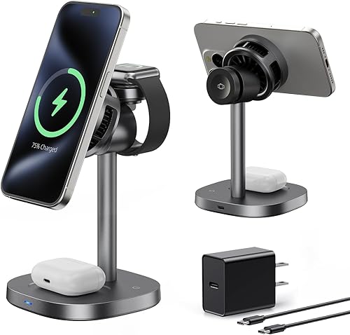 havit Estación de carga inalámbrica 3 en 1, soporte de carga magnético de refrigeración Qi2 de 15 W, cargador inalámbrico rápido MagSafe para iPhone