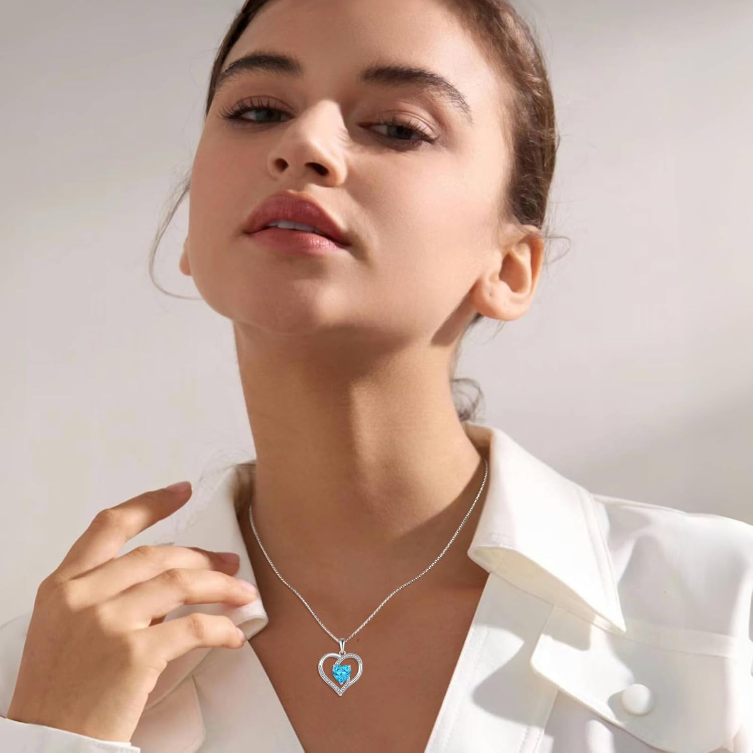 Love Heart Necklace 925 Sterling Silver Forever Love Necklace Birthstone Pendant Jewelry for Women - Image 3