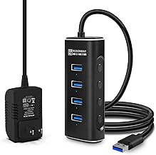 ROSONWAY USB HUB 3.1 Gen 2 with Power Supply 2022 Improved 10Gbps Aluminum 4 Port 100cm Cable USB HUB Bus Power and Self Powered 5V AC Adapter with Independent Switch