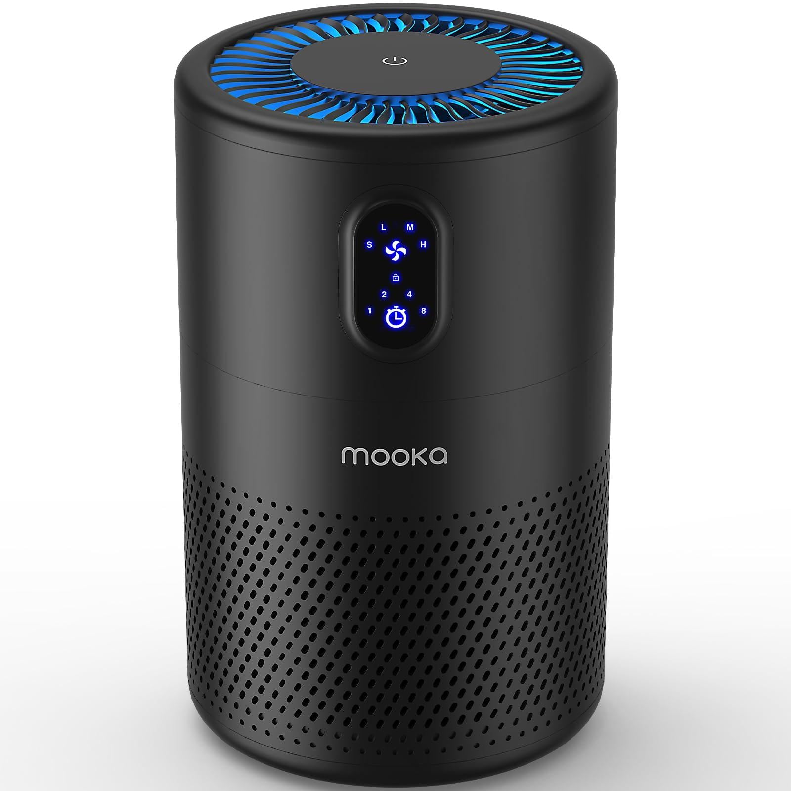 MOOKA Air Purifiers for Home Large Room up to 1076 ft², H13 True HEPA Air Filter Cleaner, Odor Eliminator, Remove Smoke Dust Pollen Pet Dander, Night Light(Available for California)-Black