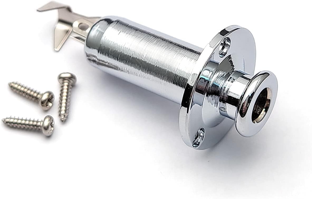 6.35mm Acoustic Electric Guitar Bass Mono Endpin Output Jack Strap Button Jack Socket (Chrome)