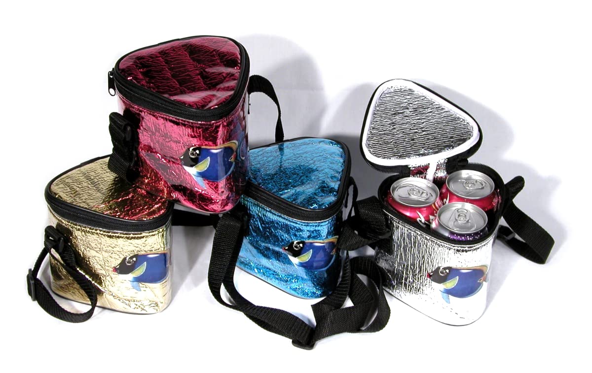 Insulated Small Tropical Fish Beach Cooler Bag, Hold 3 Cola Size Cans 5.5 X 5.5 Blue