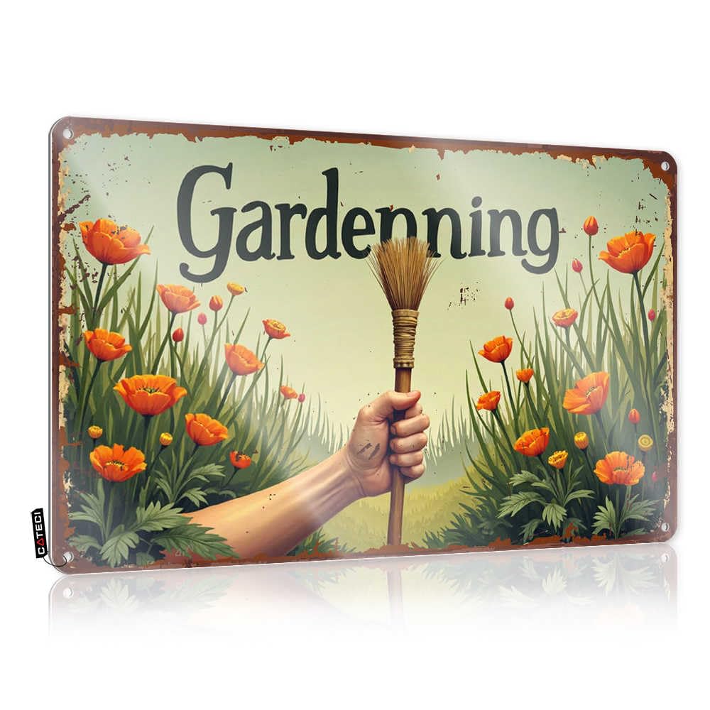 Fzfn Men's Colour Hand Holding Rake Amidst Vibrant Orange Flowers In Garden Cool Wall Art Home Entrance Decor | Humor Fun Decorative Wall Art(20X30cm)