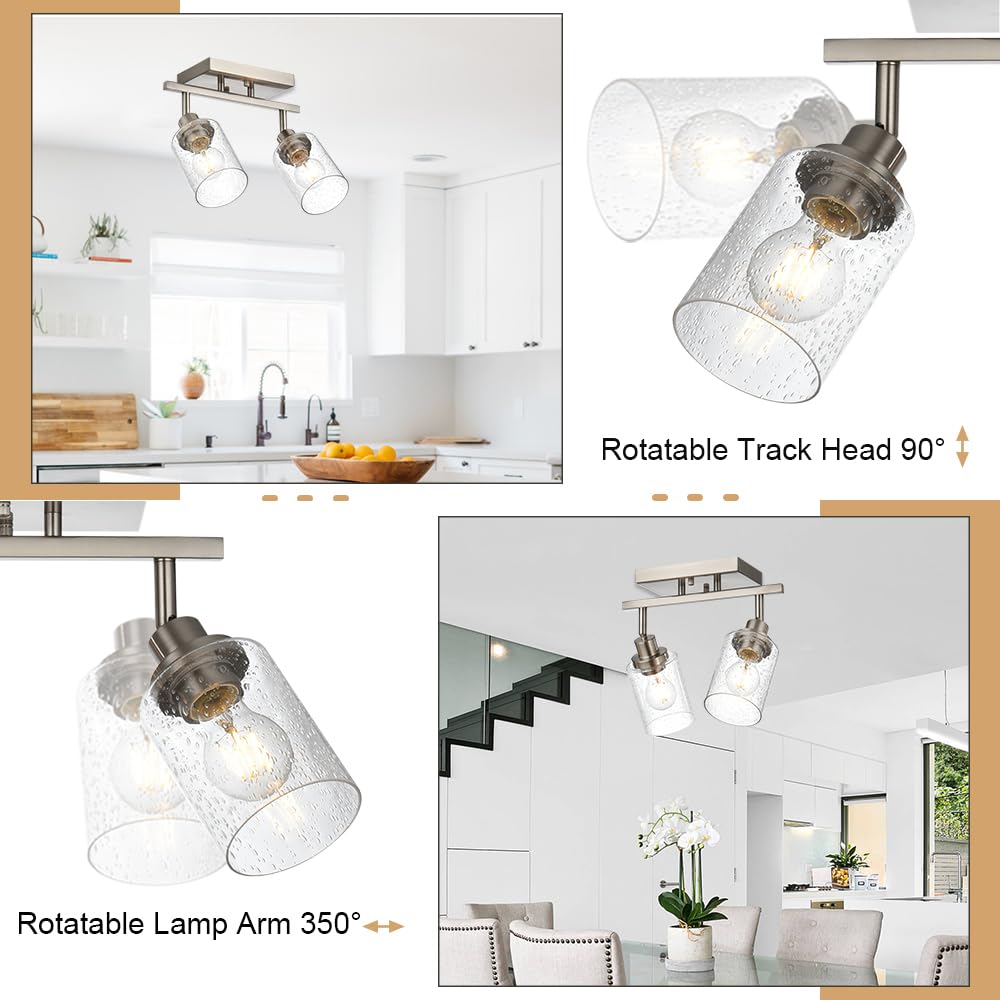 WINSHEN 2-Light Wall Sconce Spotlight with Seeded Glass Shade, Modern Brushed Nickel Ceiling Track Lighting for Hallway Bathroom