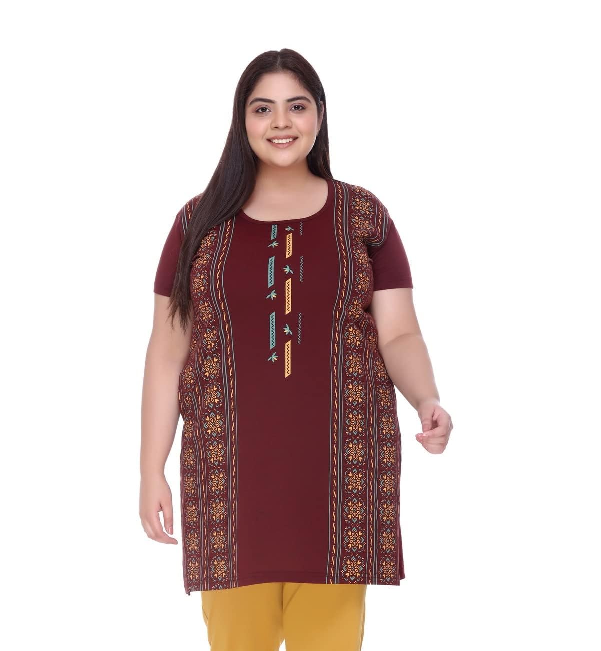 rysh Women's Plus Size Longline T-Shirt with Ethnic Print, Side Slits Pockets-picture-10
