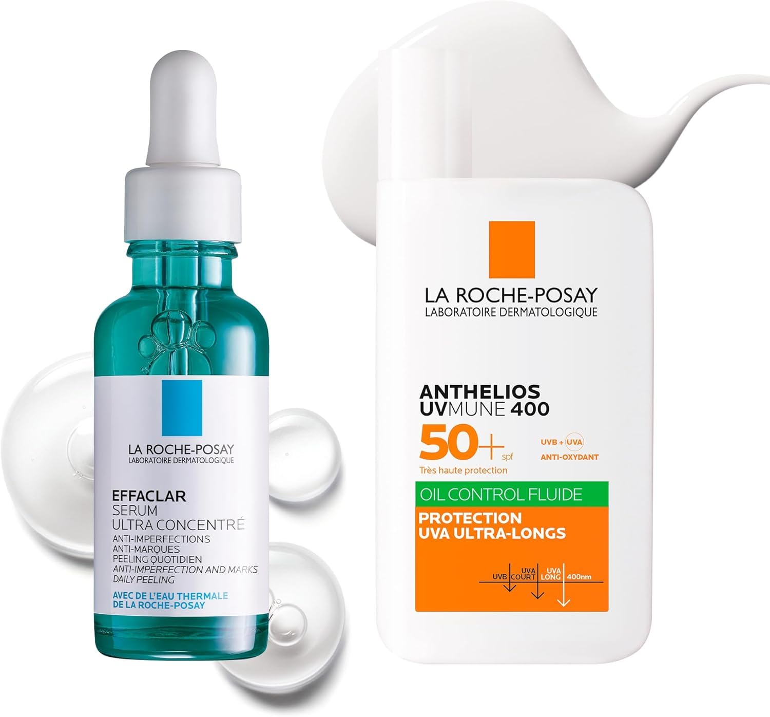 La Roche-Posay | Sérum Effaclar con Ácido Salicílico Ultra Concentrado 30 ml & Protector Solar Anthelios Fluido Oil Control UVMUNE 400 SPF50+ 50 ml | Dúo Cuidado Antiacné & Protección Solar SPF 50+