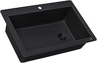 Ruvati RVG1033BK epiGranite 33x22 Midnight Black Granite Composite Drop-in Single Bowl Kitchen Sink - Italian Crafted, Heat-Proof