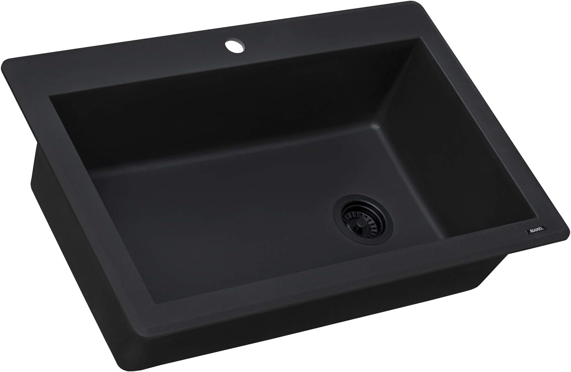 Midnight Black Granite Composite 33 in. x 22 in. Single Bowl Drop-in Topmount Kitchen Sink RVG1033BK