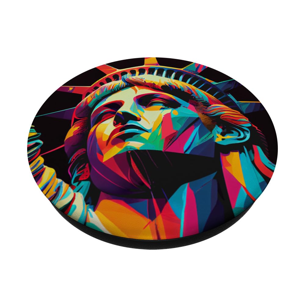 Statue of Liberty New York City Colorful Illustration PopSockets Swappable PopGrip, Black - Image 2