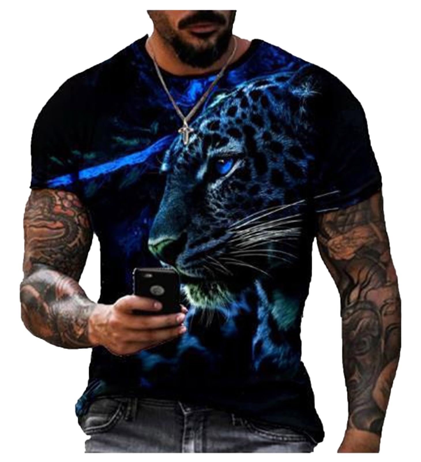 Famesale Men's # 5 Animal Lion Print T-Shirt Summer Hip Hop Retro Graphic 3D Printedshort Sleeve Tee Shirt Tops