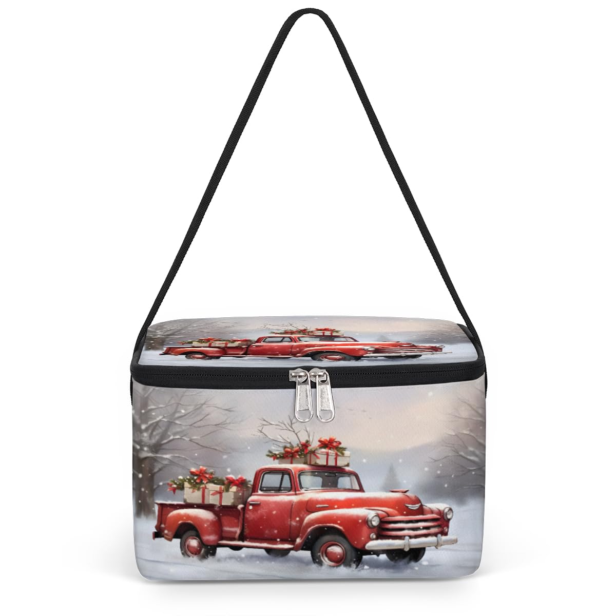 GzLeyigou Christmas Red Truck Lunch Bags for Women Men 9 Cans, Hot & Cold Food Delivery Bag Insulated Grocery Bag Insulated Lunch Box Cooler Bag for Office Work Picnic Beach