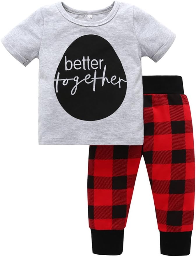 Newborn Baby Boy Girl Short Sleeve Top + Plaid Trousers Cloting Set Summer Outfits