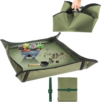 Nwvuop 29.5  29.5 Inches Repotting Mat for Indoor Plants, Waterproof Portable Plant Potting Mat with Built-in Handles Gardening Gifts for Plant LoversDark Green