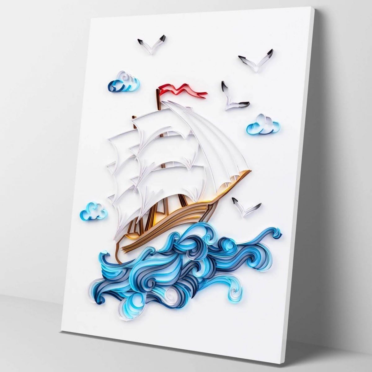 Quilling Set Streifen Schönes Segelschiff 40x50 cm - Bilderset Quilling, DIY für Kinder und Erwachsene, Bilder aus farbigen Papierstreifen, einfach zu gestalten