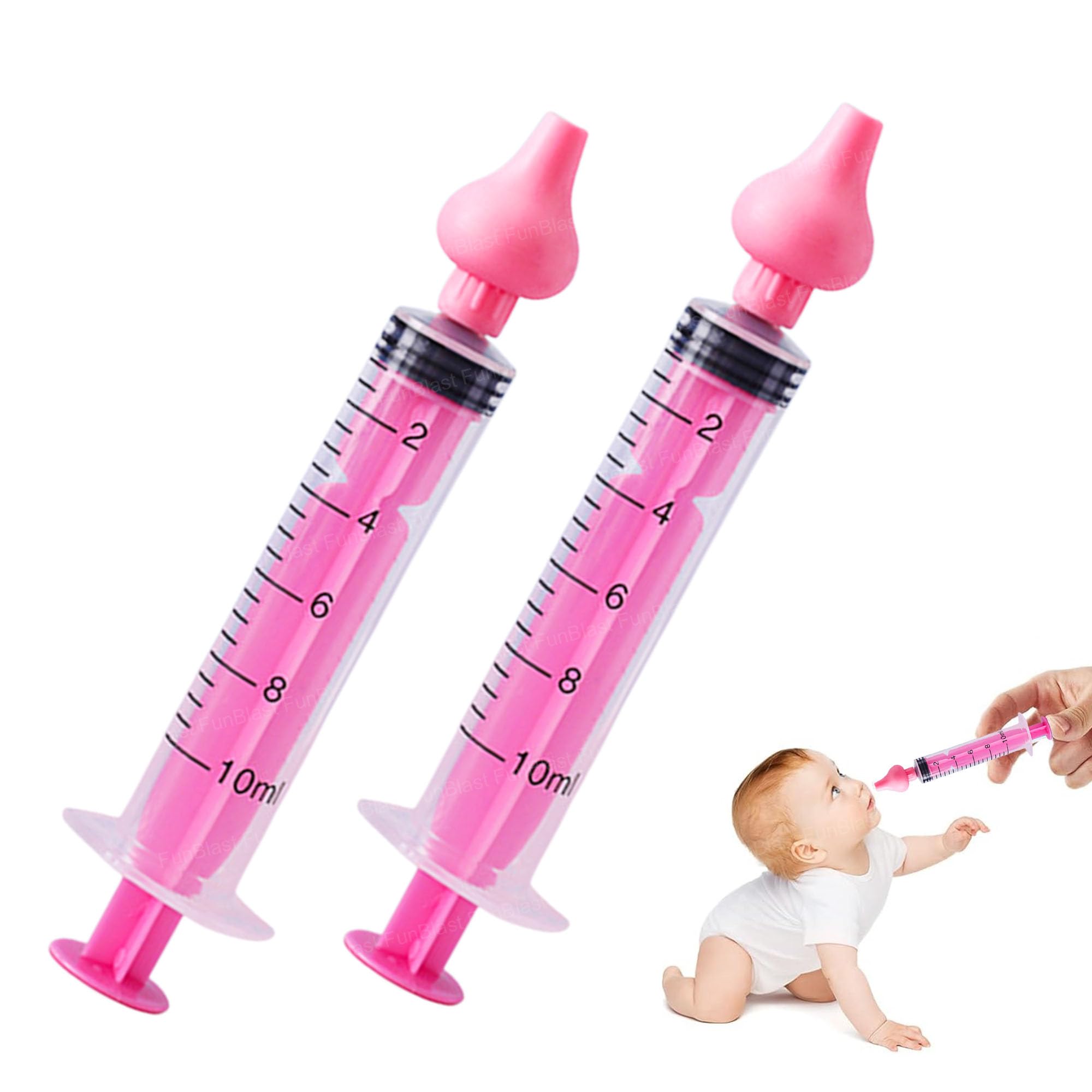 FunBlast Nasal Syringe for Kids – Set of 2 Pcs Infant Mucus Removal, Silicone Nasal Aspirator, 10 ML Nose Cleaner Syringe for Baby, Toddler, Nasal Irrigator for Baby (Pink)-image-30