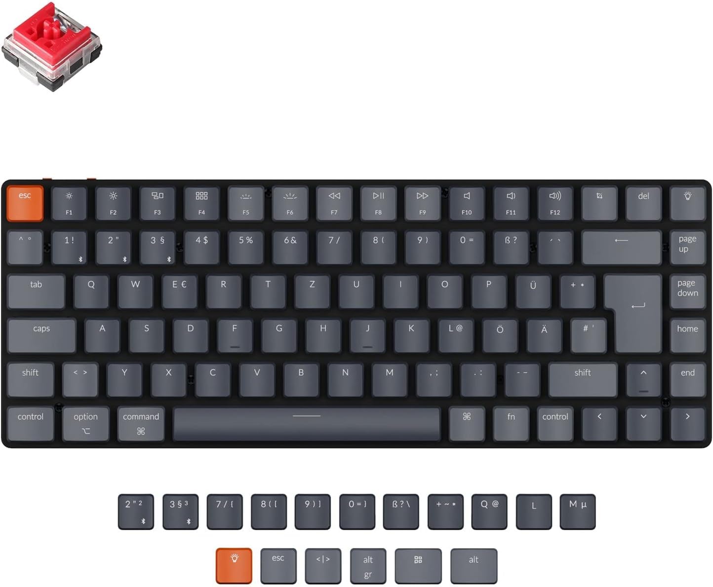 Keychron K3 Ultra-Slim Bluetooth Wireless Mechanische Tastatur, 75% ISO-DE-Layout Hot-Swap-fähig Low Profile Optischer Roter Schalter RGB Gaming-Tastatur für Mac Windows