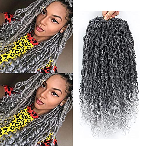 6 Packs Curly Faux Locs Crochet Hair 18 Inch Goddess Locs Crochet Hair Hippie Locs Synthetic Braids Hair Extensions (18Inch, 6Packs, TGray)