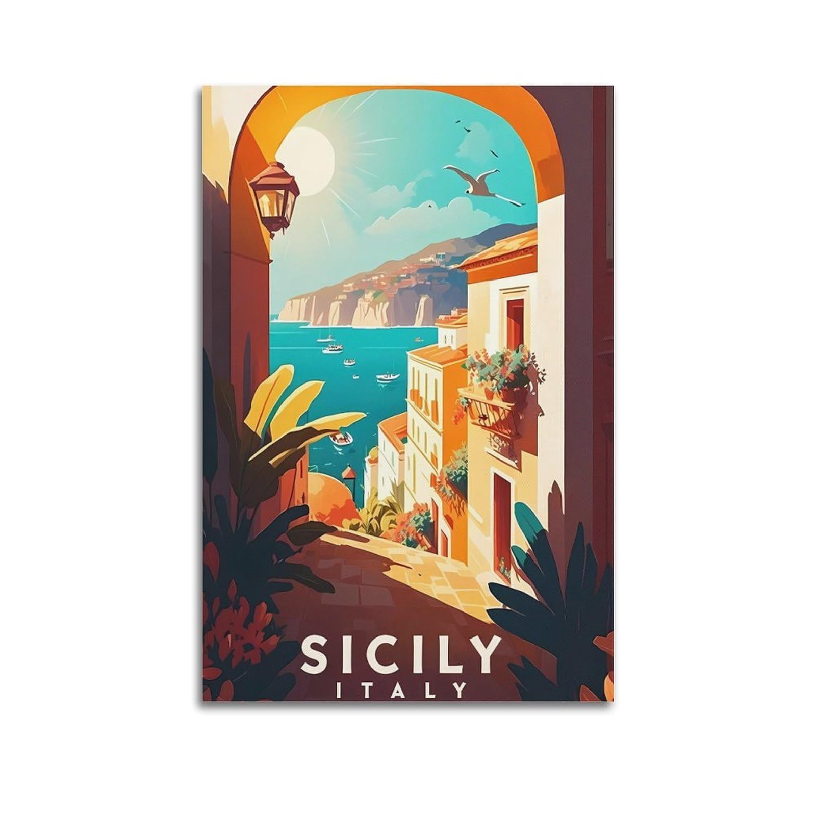 EZMLFA Diamond Art Kits Adults,Sicily Italy,5D Dimond Picture, Crystal Gem Art Crafts for Boys Girls, DIY Mosaic Creations Set for Home Decor 40x50cm