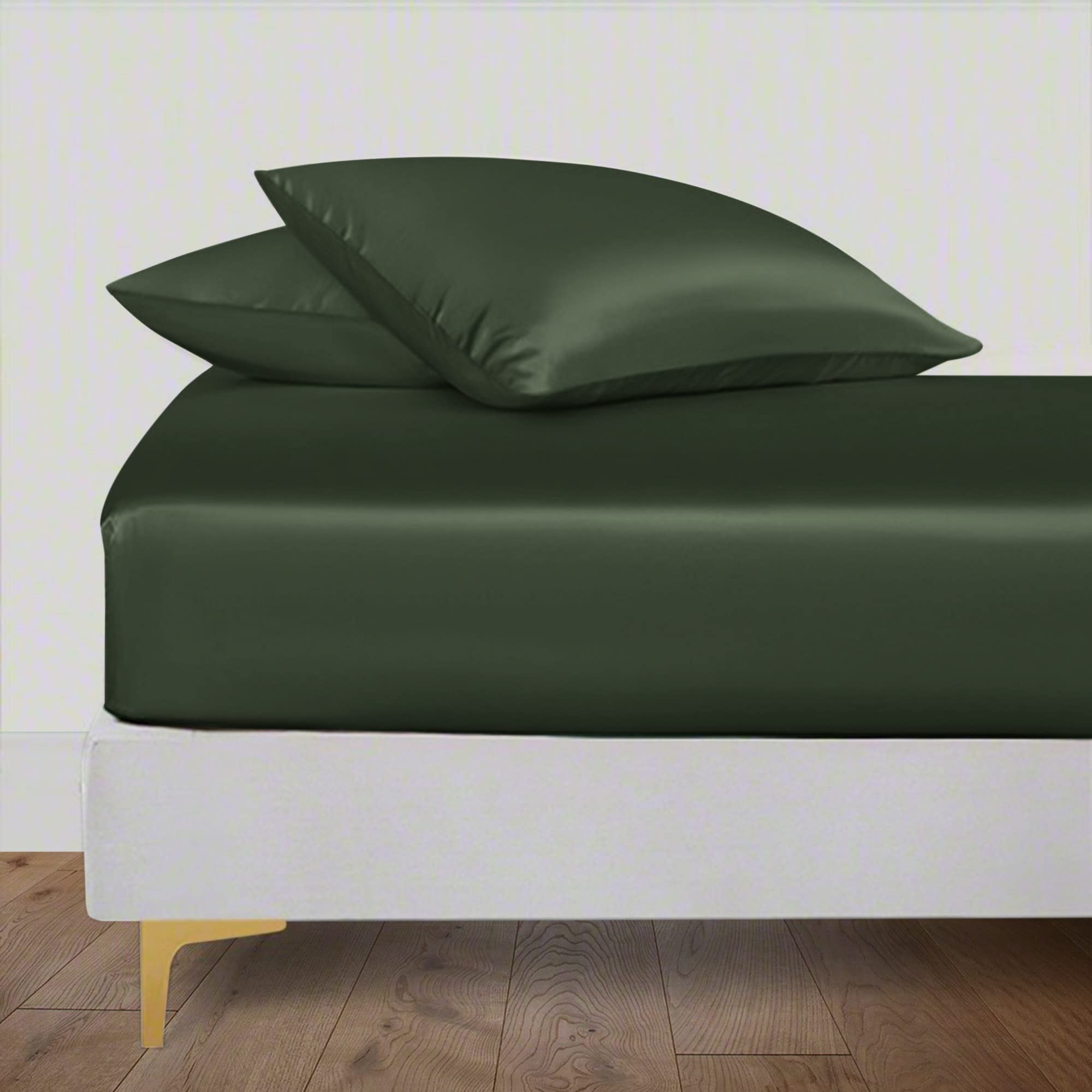 LINENWALAS Organic Vegan Bamboo Fitted Sheet with Pillowcase, Deep Pocket 16 Inch Softest, Silky Cool Bamboo Bedding King Size 1 Fitted Sheet and 2 Pillowcase (59x79 Inches, Avocado Green)OEKO-TEX STANDARD 100