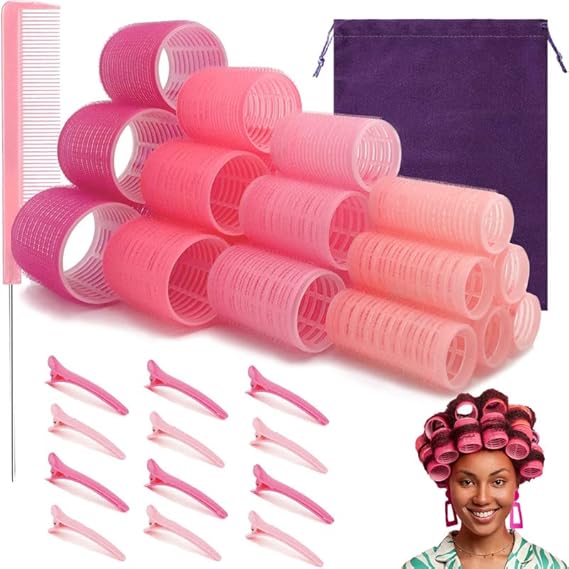 OLELON Jumbo Hair Rollers Set 38 Pcs, Self Grip Hair Rollers with Clips