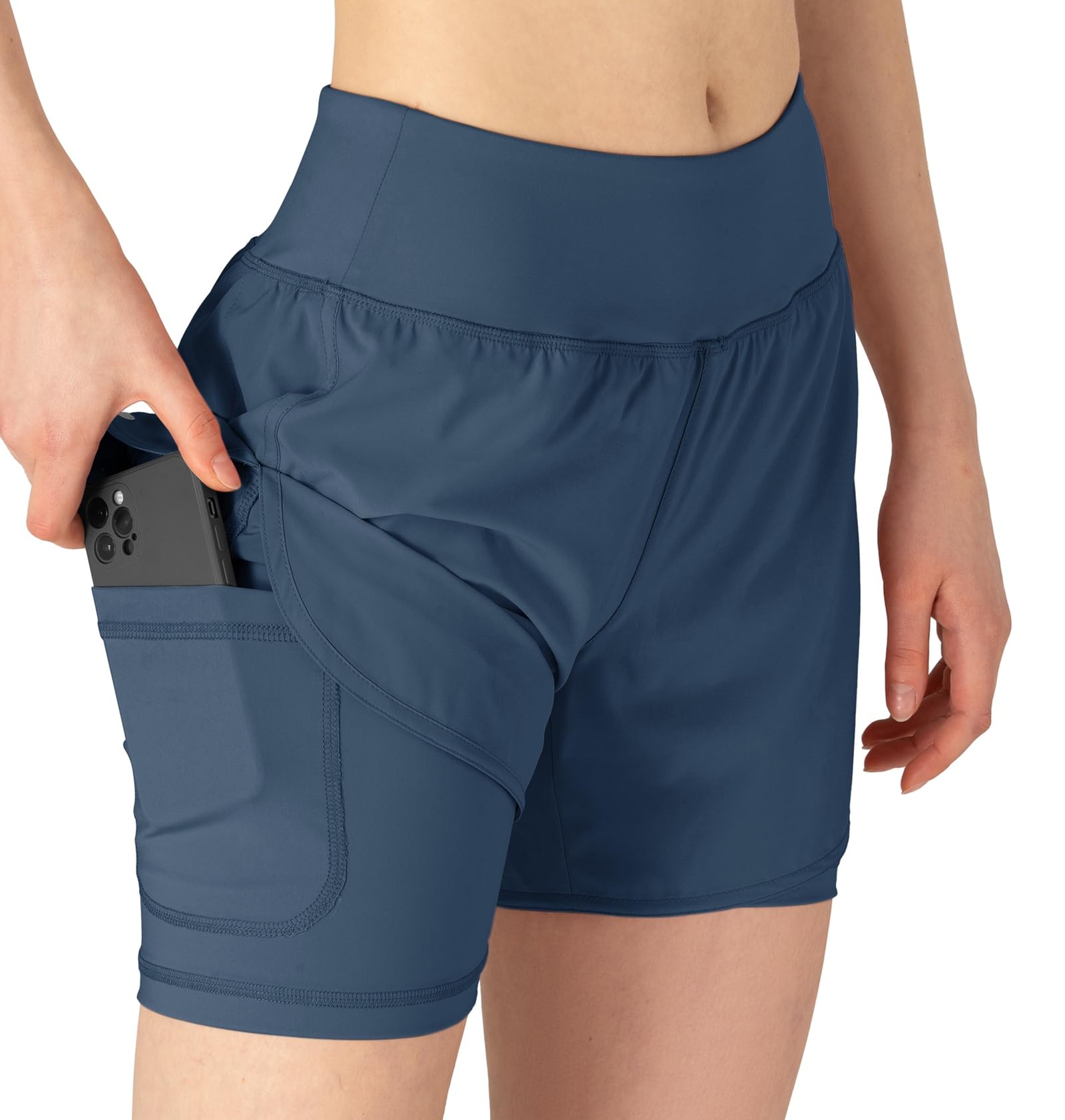 YSENTO Damen Sport Shorts Sommer 2 in 1 Kurze Sport Training Jogging Fitness Lauf Yoga Hose Schnelltrocknende mit Tasche