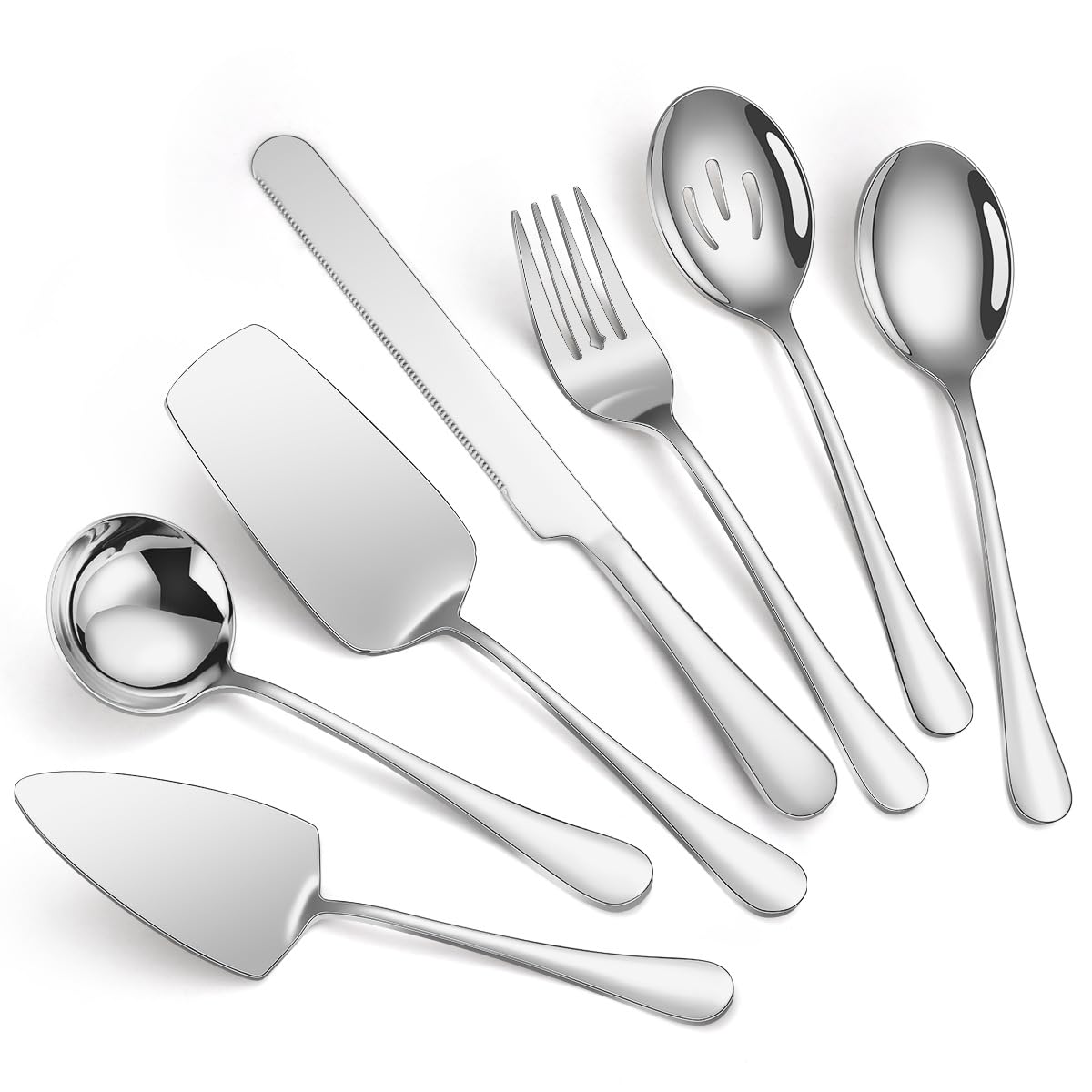 Ensemble de couverts en argenterie, couteau en acier inoxydable de 12 pouces, fourchette, cuillère, vaisselle de service public pour restaurant, spatule à gâteau, fournitures d'hôtel.Silver-8Set
