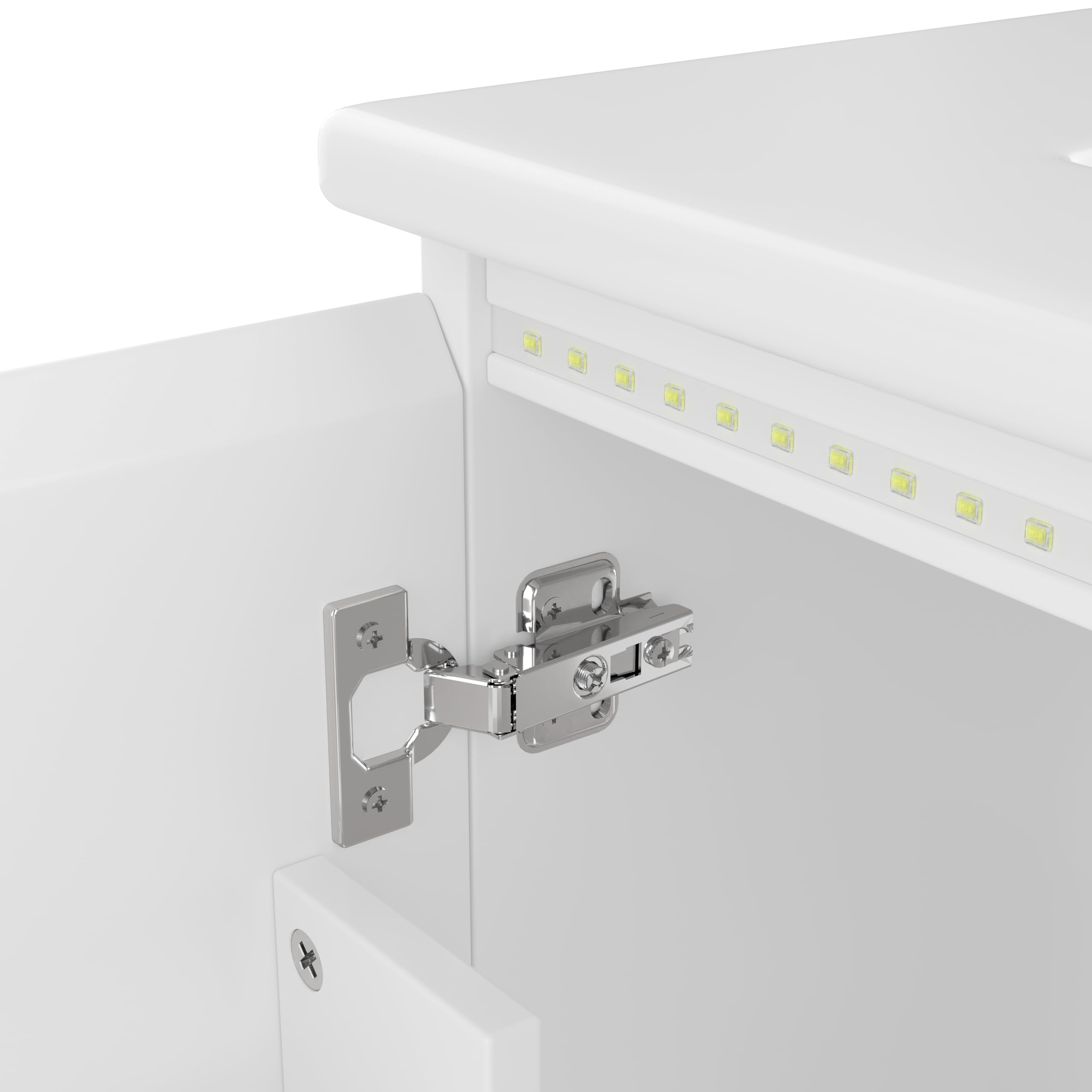 76 x 46 x 50 cm. Mueble de baño de pared, totalmente lacado, iluminación con sensor de radar LED, lavabo, dos cajones, lavabo integrado, blanco (76 x 46 x 50 cm)