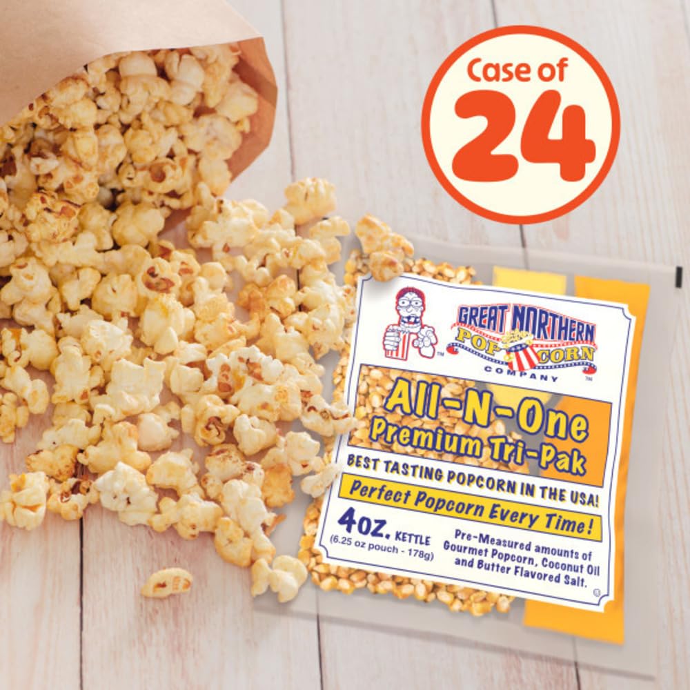 4oz Popcorn Machine Popcorn Packets - All-in-One Movie Theater Style Popcorn Kernels, Salt, and Oil Packs by Great Northern Popcorn (24 Case) - Image 3