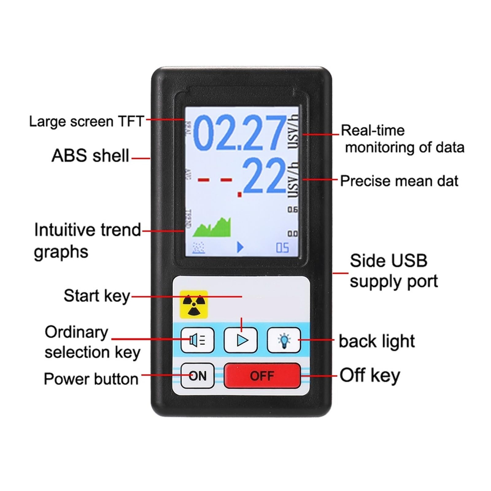 Contador Geiger De BR-6, Detector Radiación Nuclear, Dosímetro Personal, Beta Gamma Rayos X, Probador Radiactivo LCD, Herramienta Mármol Alta PrecisióN(BR-6B)