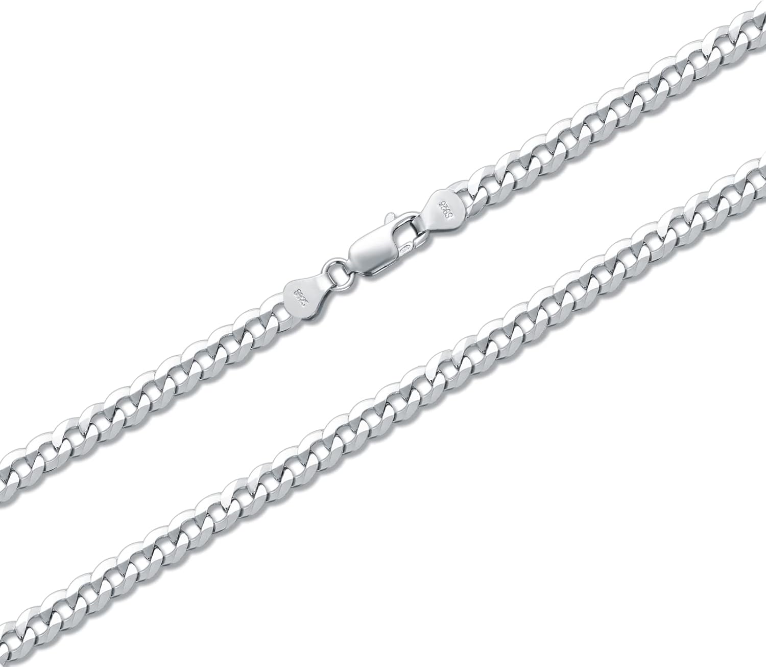 Cuban Link Chain Sterling Silver Italian 3MM 5MM Curb Chain Necklace for Men Women 16, 18, 20, 22, 24 Inches