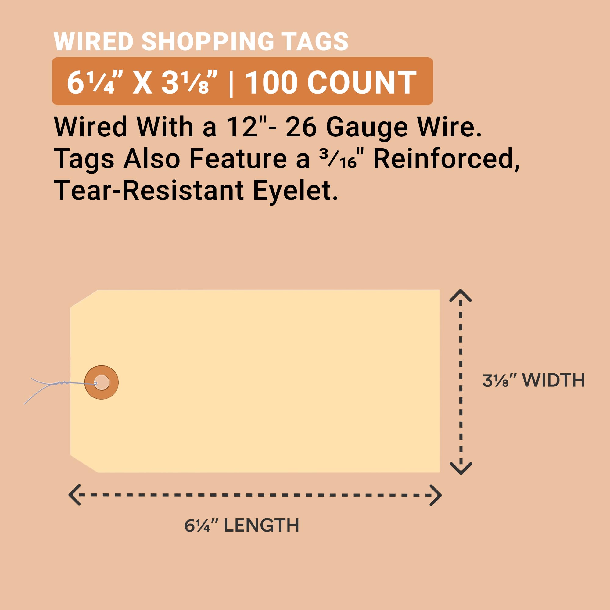 AVIDITI Pre-Wired 6 ¼” x 3 ?” Manila Shipping Tags (100-Pack) | Paper Hang Tags Made from Durable 13pt. Cardstock with a Reinforced Eyelet
