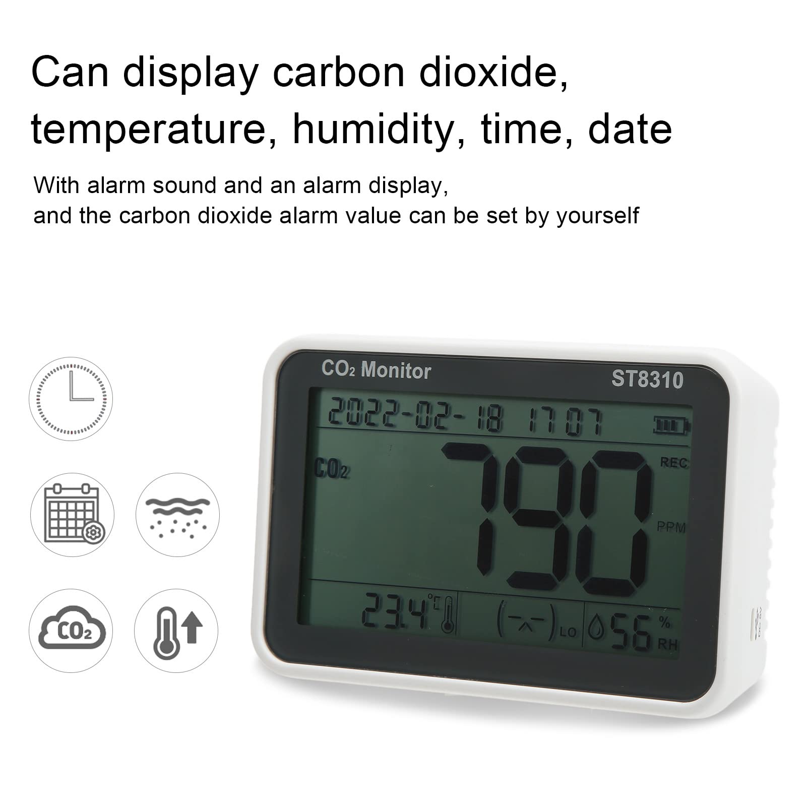 Hyuduo Monitor de Calidad del Aire Detector LCD de CO2 con Probador de Temperatura y Humedad ST8310 Monitor de Dióxido de Carbono Pantalla en Tiempo Real para Oficina, Dormitorio, Sala de Estar,
