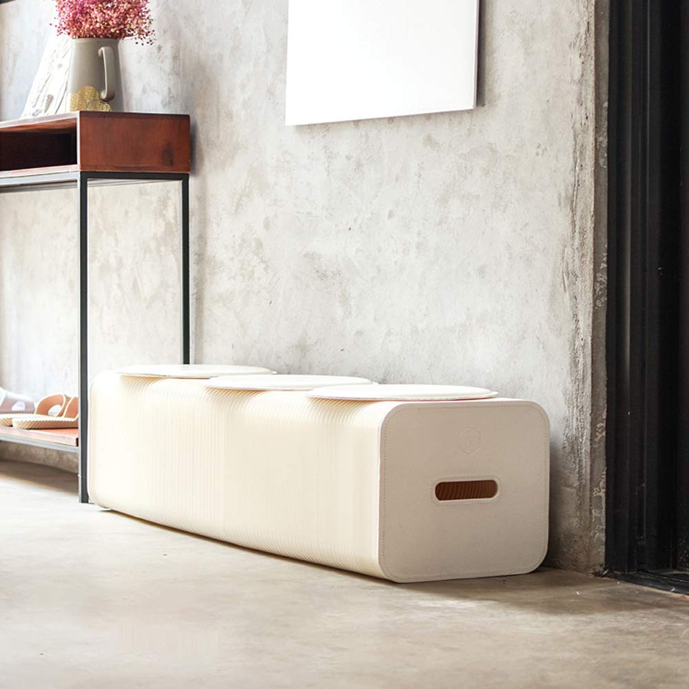 DobuyMallHome Furniture Softeating Modern Design Accordin Folding Paper Stool Sofa Chair Kraft Paper Relaxing Foot Stool-Fashion Paper Design, Ideal School, Kitchen,Living & Dining Room (White)