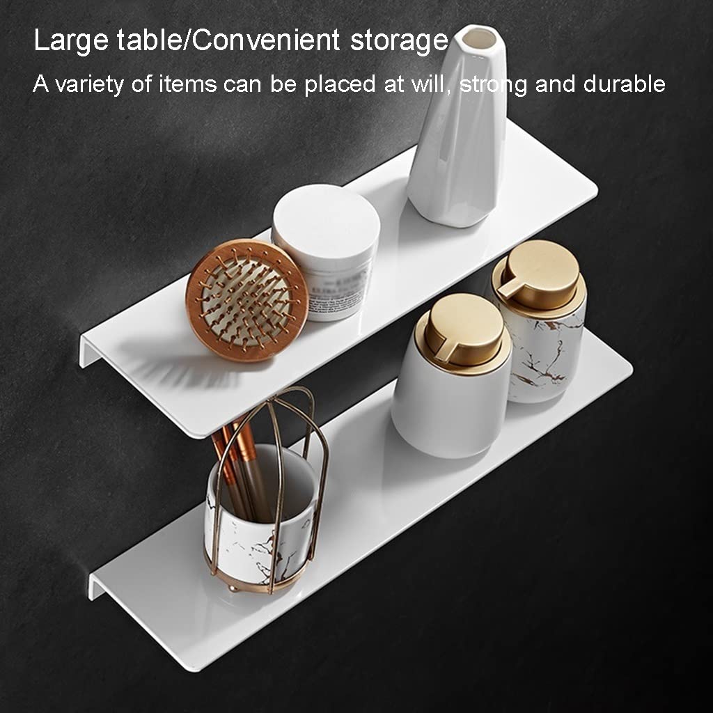 Multifunktionales Badezimmer-Regal, weiß, Dusch-Caddy mit schwebendem Regal, solide, verdickter Raum, Aluminiumregal, Wandmontage, Kosmetik-Aufbewahrungsregal, Küchenregale, Halter, 50 cm Stanzung (60