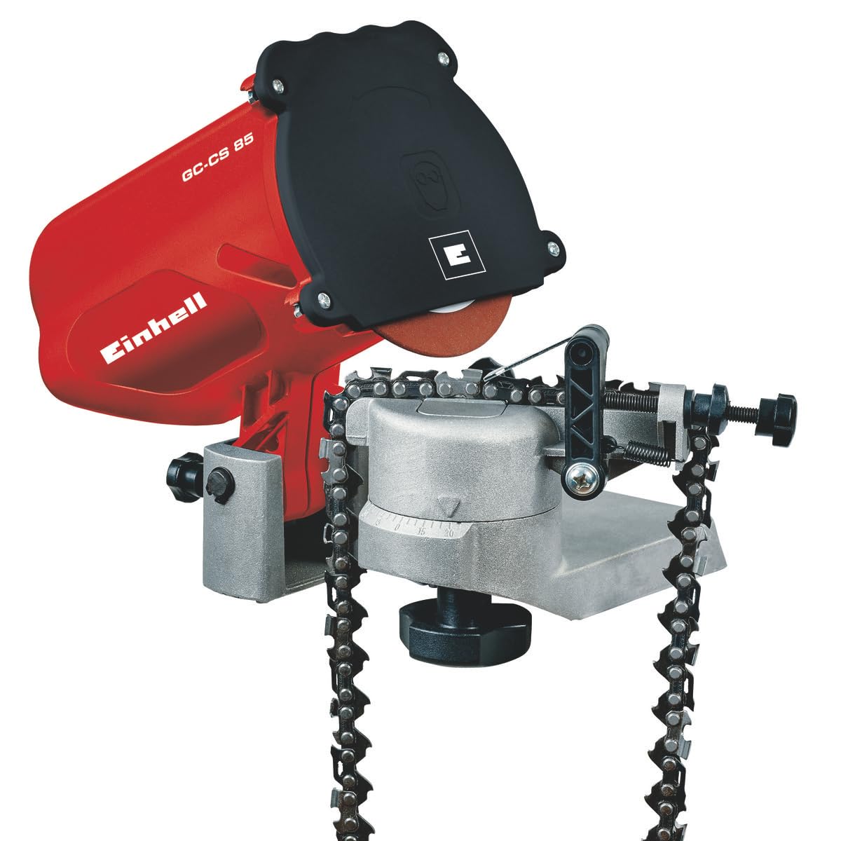 Einhell Sägekettenschärfgerät GC-CS 85 (Schleifscheibe, Tiefenbegrenzung, Kettenspannvorrichtung, präzise Schleifwinkeleinstellung)