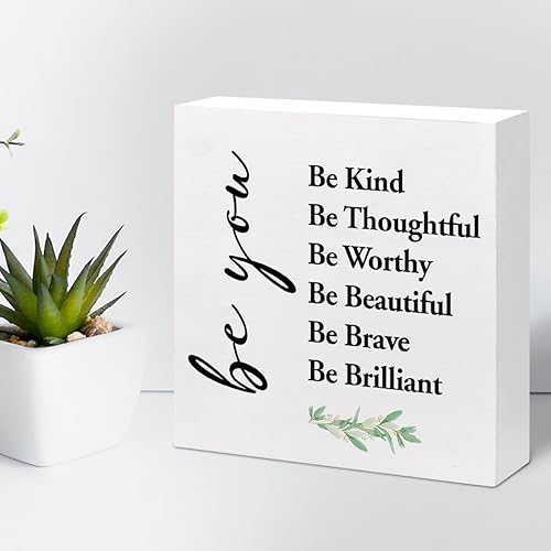 Miniatura 5 de Letrero de madera con texto en inglés Be You Be Kind Be Thoughtful, decoración de escritorio rústica motivacional para decoración de escritorio para