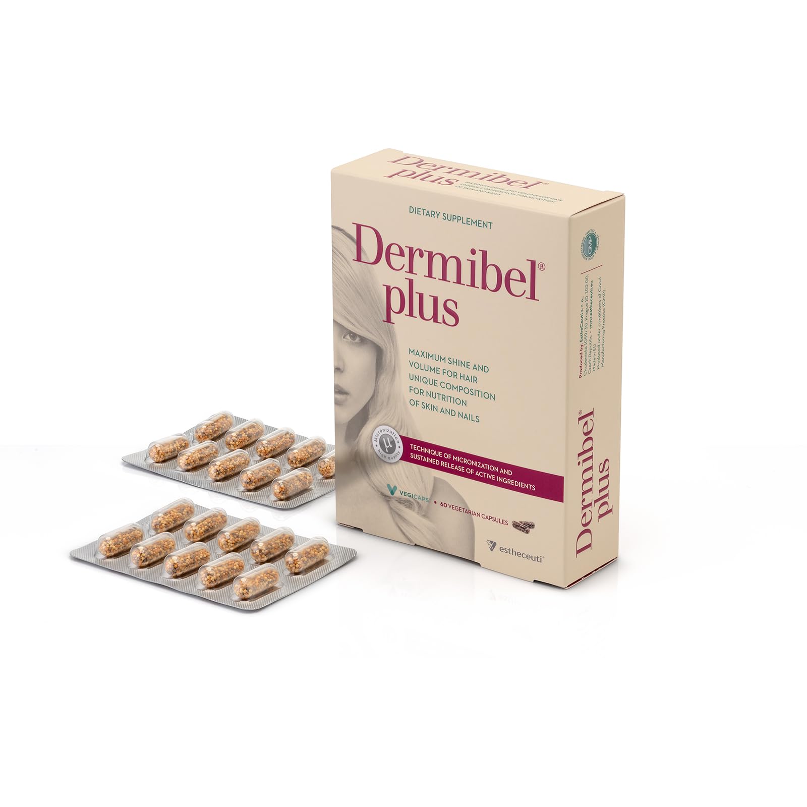 Dermibel Plus Vegetable Capsules 60's - Daily Beauty & Wellness Supplement in Easy-to-Take Veg Caps, 2-Month Supply for Skin, Hair & Nail Care Routine